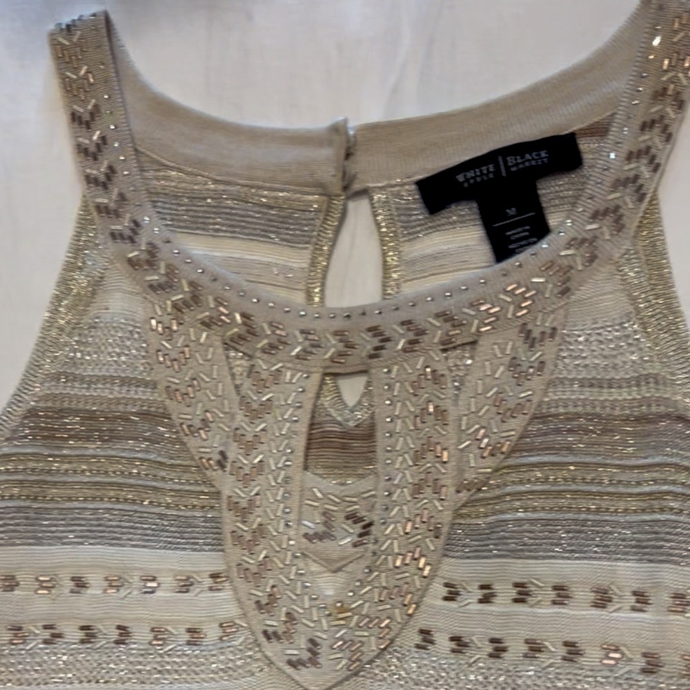 WHITE HOUSE | BLACK MARKET Women’s Embellished Halter Ecru W Pearl Dust. Size M - Picture 2 of 7